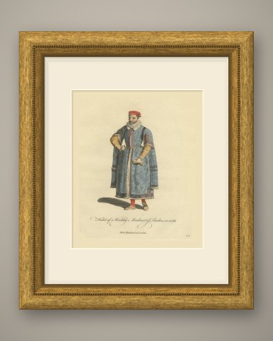 Wealthy Merchant of London in 1588, Fur Trimmed Gown, Jefferys Print, 1757, shown framed