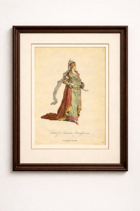 Tartar Princess Costume Print, Hand-Colored Engraving by Jefferys, 1749, view 2