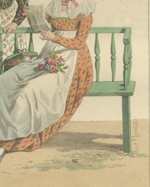 A Letter, Sweets and a Posy, Dutch Costume Print, Maaskamp, 1811, close-up 3