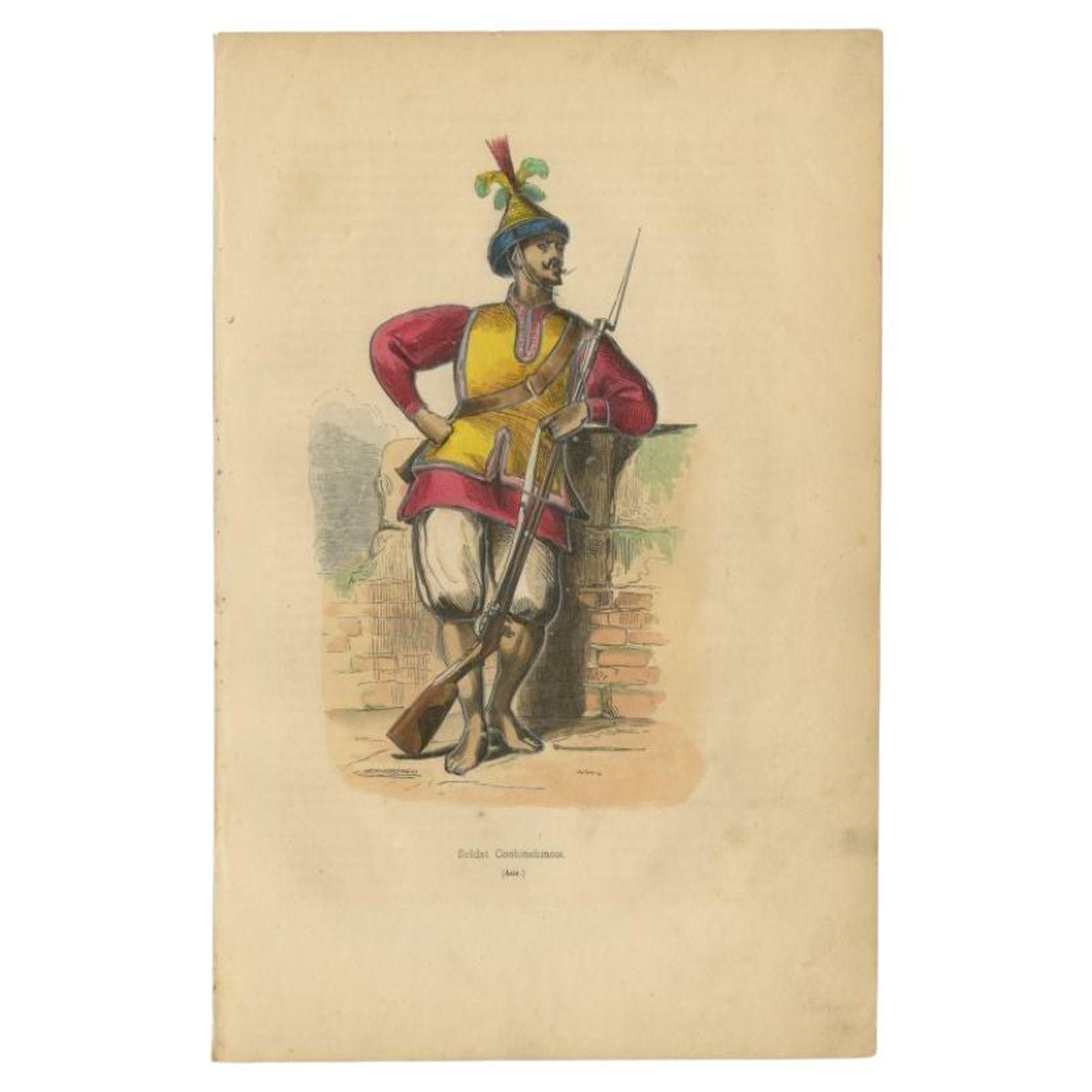 Antique Print of a Soldier of Cochinchina, 1843