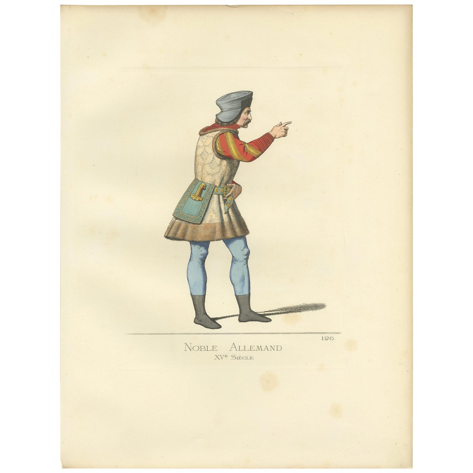 Antique Print of a German Nobleman, 15th Century, by Bonnard, 1860