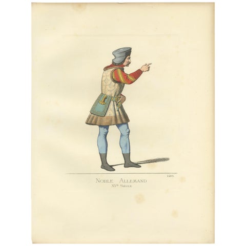 Antique Print of a German Nobleman, 15th Century, by Bonnard, 1860