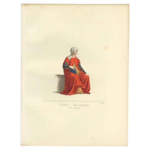 Antique Print of a Noblewoman from Milan, Italy by Bonnard, 1860