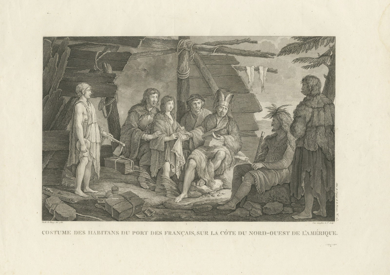 La Pérouse Alaska Tlingit Costume Engraving, French Expedition, 1797