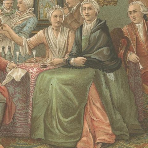 Pl. 159 Antique Print of 18th Century English Costumes by Racinet, 'circa 1880', close-up 2