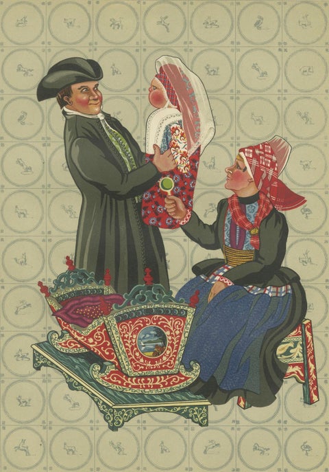 Hindeloopen Family with Painted Cradle, Dutch Costume, 1932, close-up 1