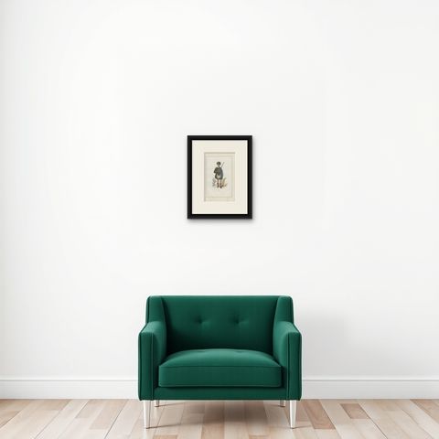 Antique Costume Print of Scottish Clan Chief in Highland Dress, 1854, shown framed on a wall