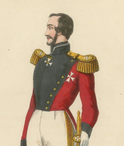 Knight of Saint John of Jerusalem, Costume of the Order, Wood Engraving, 1844, close-up 1