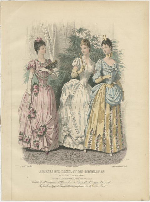 Set of 3 Antique French Fashion Plates, Paris Ladies, Lace & Velvet, c.1880, view 3