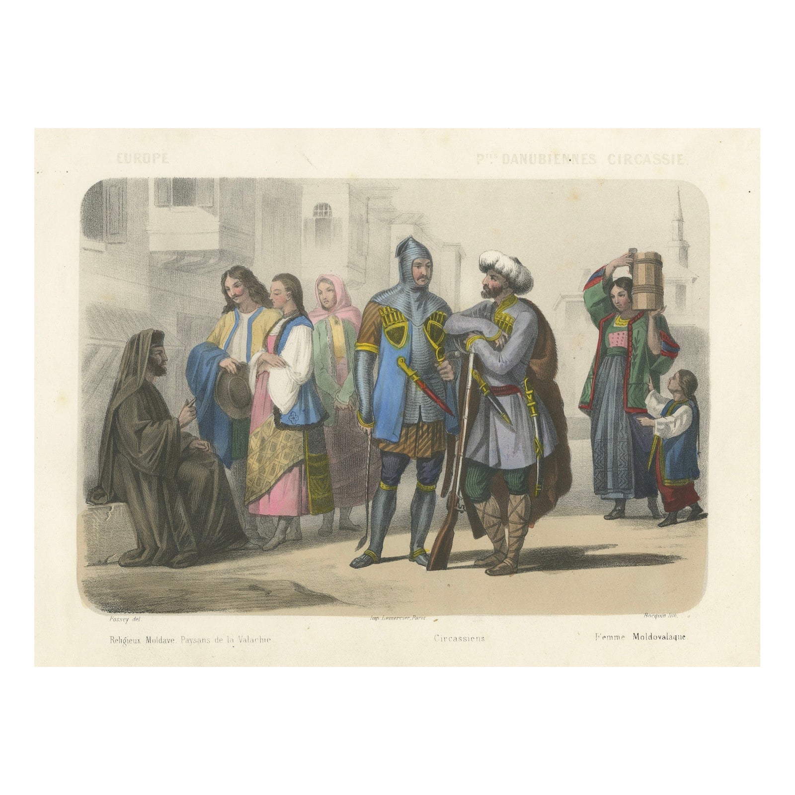 Moldavian and Circassian Costumes, Peoples of the Danubian Provinces, c.1845
