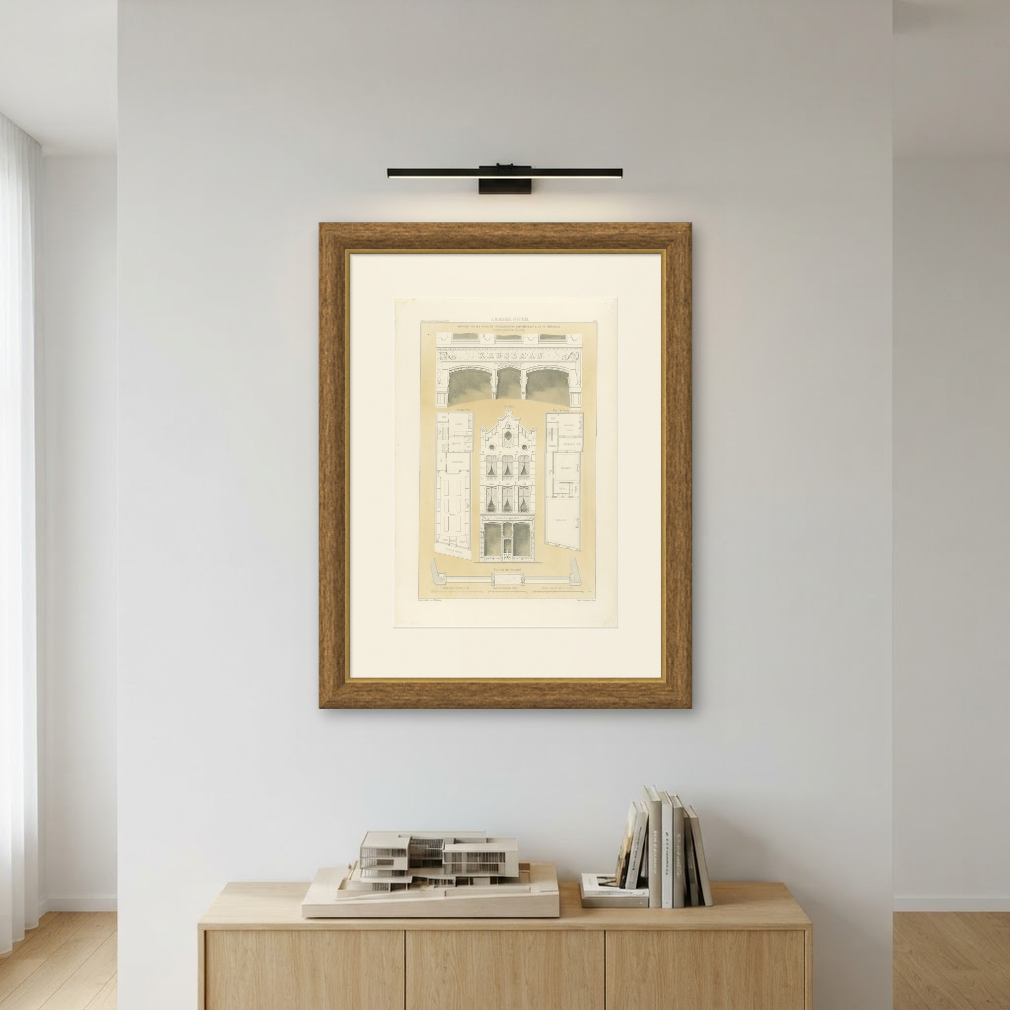 Kalverstraat Shop Front, Amsterdam, Dutch Architecture Print, Leliman, 1865-1866, shown framed on a wall