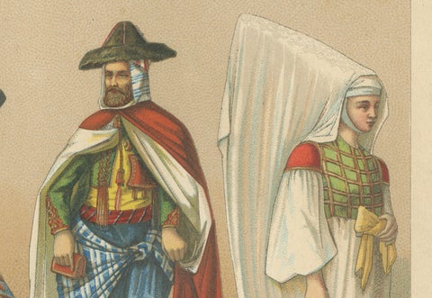 North African Costumes Algeria, Racinet Afrique Chromolithograph, 1888, close-up 6