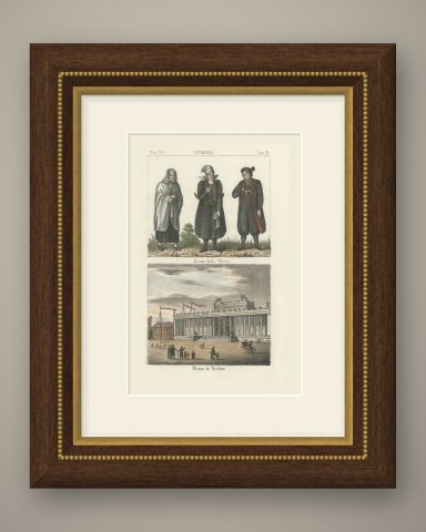 Bohemians of Silesia and the Museum in Berlin, Hand Colored Lithograph, 1842, shown framed