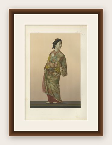 A Stunning Lithograph Showcasing a Japanese Lady Dressed in Kimono, 1884, shown framed