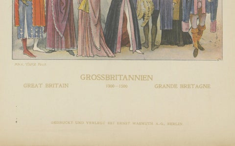 Great Britain 1300–1500 Costume Plate, Antique Hand-Colored Print, ca.1880, close-up 5