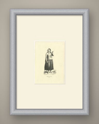 Woman of the Island of Guam, Antique Wahlen Costume Print, 1843-1844, shown framed