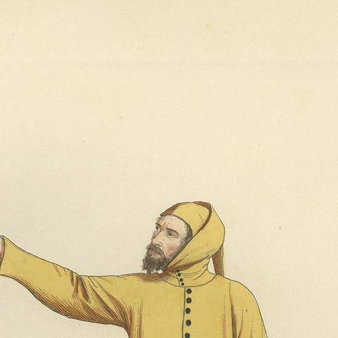Antique Print of a Plebeian Costume, Italy, 14th Century, by Bonnard, 1860, close-up 1