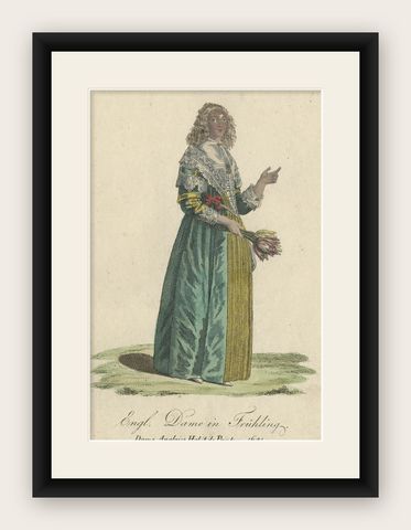 Rare Hand-Colored Engraving of an English Lady, Wearing a Spring Dress, 1805, shown framed