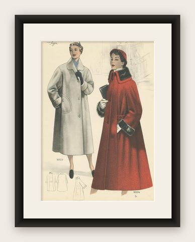 Vintage Fashion Print 'Pl. 16523' published in Le Tailleur Moderne, 1954, shown framed