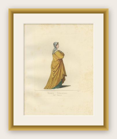 Antique Print of a 14th Century Italian Noblewoman by Bonnard, 1860, shown framed