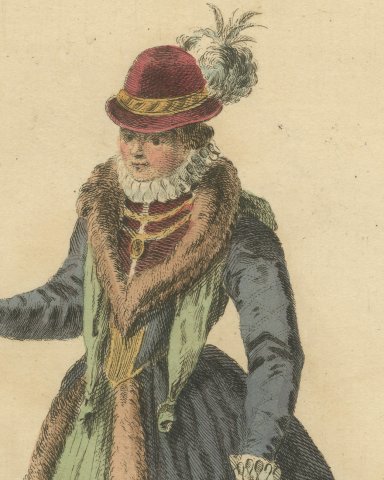 Habit of a Noble Matron of England in 1577, Jefferys Costume Plate, 1757, close-up 1