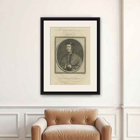 Elegant 1786 Engraved Portrait of King Edward IV - Royal Majesty, shown framed on a wall