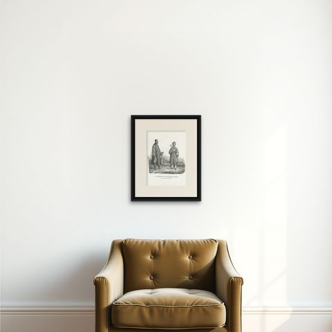 Antique Print of a Chinese Nobleman and Noblewoman by Honegger, 1845, shown framed on a wall