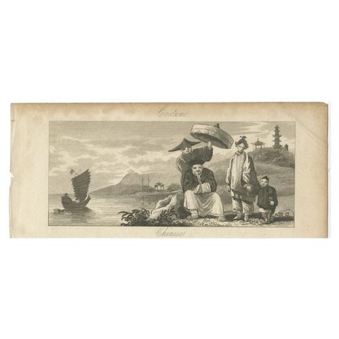 Antique Engraving of Chinese Costumes, c.1860, view 2