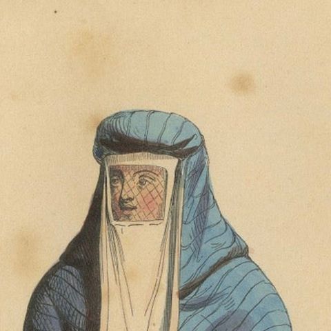 Elegant 1844 Lithograph of a Persian Woman in Traditional Attire, close-up 3
