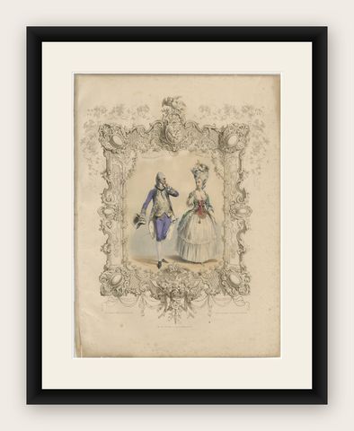 Louis XVI French Rococo Court Costume Lithograph, 1775, Published 1847, shown framed