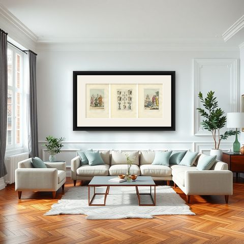 Chinese Costume and Ritual Scenes, Set of Three Ferrario Engravings, Italy 1815, shown framed in a room