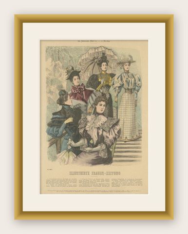 Antique Fashion Print by Dürr, 1894, shown framed