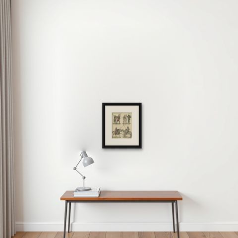 Antique Print of Costumes of Africa, Circa 1800, Original Artwork, shown framed on a wall