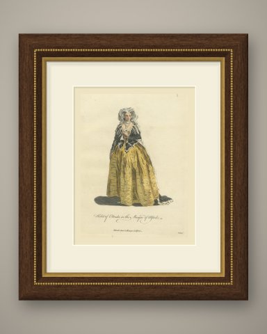 Eltruda in the Masque of Alfred, Georgian Stage Costume, Jefferys Print, 1757, shown framed