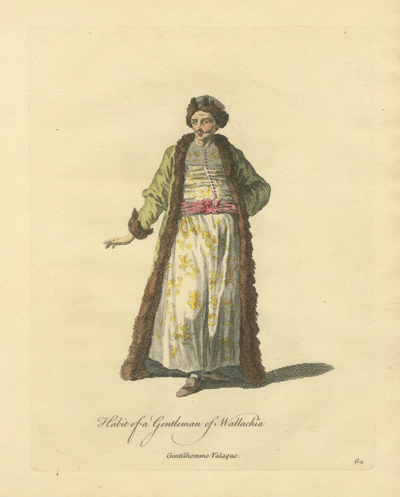 Antique Costume Print of a Gentleman of Wallachia, Engraving Jefferys, 1749