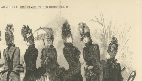 Large French Fashion Plate, Panoramic Couture Study, Paris, c.1887, close-up 3