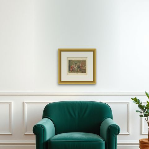 Pl. 159 Antique Print of 18th Century English Costumes by Racinet, 'circa 1880', shown framed on a wall