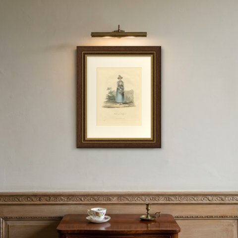 Woman of Hinlopen, Frisian Dress, Antique Ackermann Print, 1817, shown framed on a wall