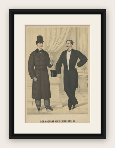 Antique Original Print of Men's Fashion, C.1890, shown framed