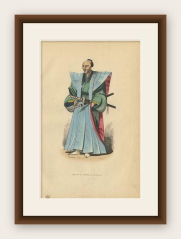 Antique Print of a Japanese Ceremonial Costume, 1843, shown framed