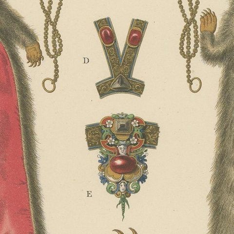 Antique Print of Ladies Jewelry with Fur of a Marten by Hefner-Alteneck, '1890', close-up 2