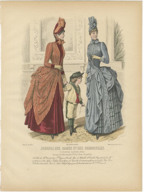 Set of 3 Antique French Fashion Plates, Paris Ladies & Children Scenes, c.1880, view 3