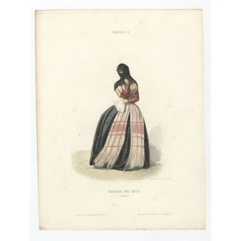 Antique Print of a Woman from Tapada De Saya, Lima, Peru, South America, 1850, view 2