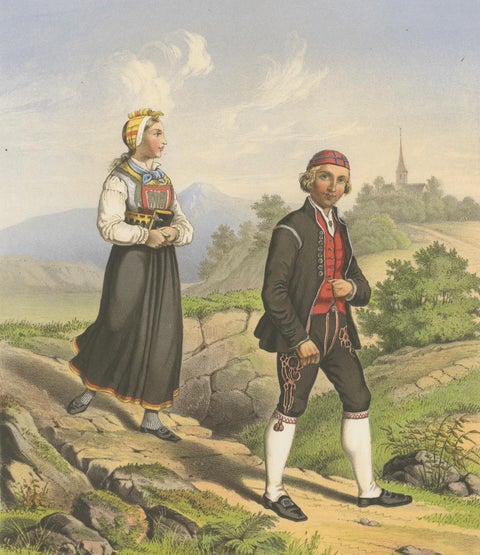 Norwegian Folk Costumes from Aal in Hallingdal, Tønsberg Edition, 1860s, close-up 2