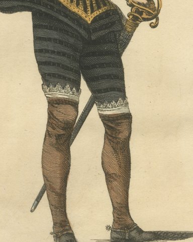 Habit of Sir Philip Sidney in 1580, Hand Colored Jefferys Costume Plate, 1757, close-up 3