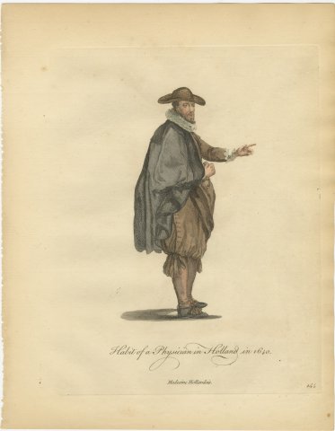 Physician in Holland in 1640, Hand Colored Jefferys Costume Plate, 1757, view 2