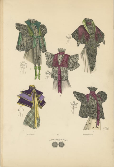 Victorian Splendor: Elegant Shawls and Mantles in Lithograph, Published in 1889, view 2
