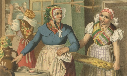Silesian Folk Costume Scene, Prussia, Buchwald & Fischbach, c.1875, close-up 4