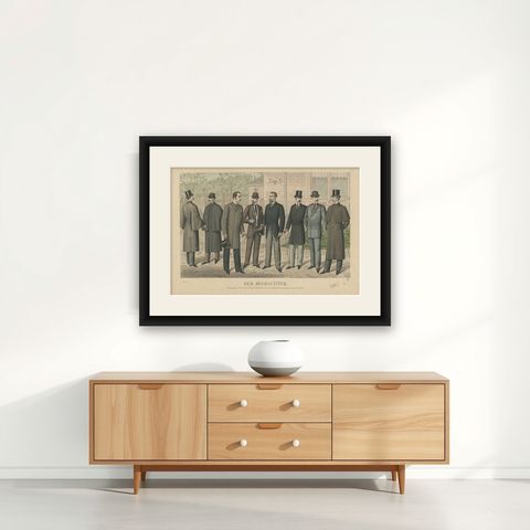 Antique Print of Fashion in April 1891 by Klemm & Weiss, circa 1900, shown framed on a wall