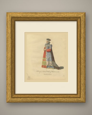 Lady of Quality of Bavaria in Blue Lozenge Gown, Costume of 1581, 1757, shown framed